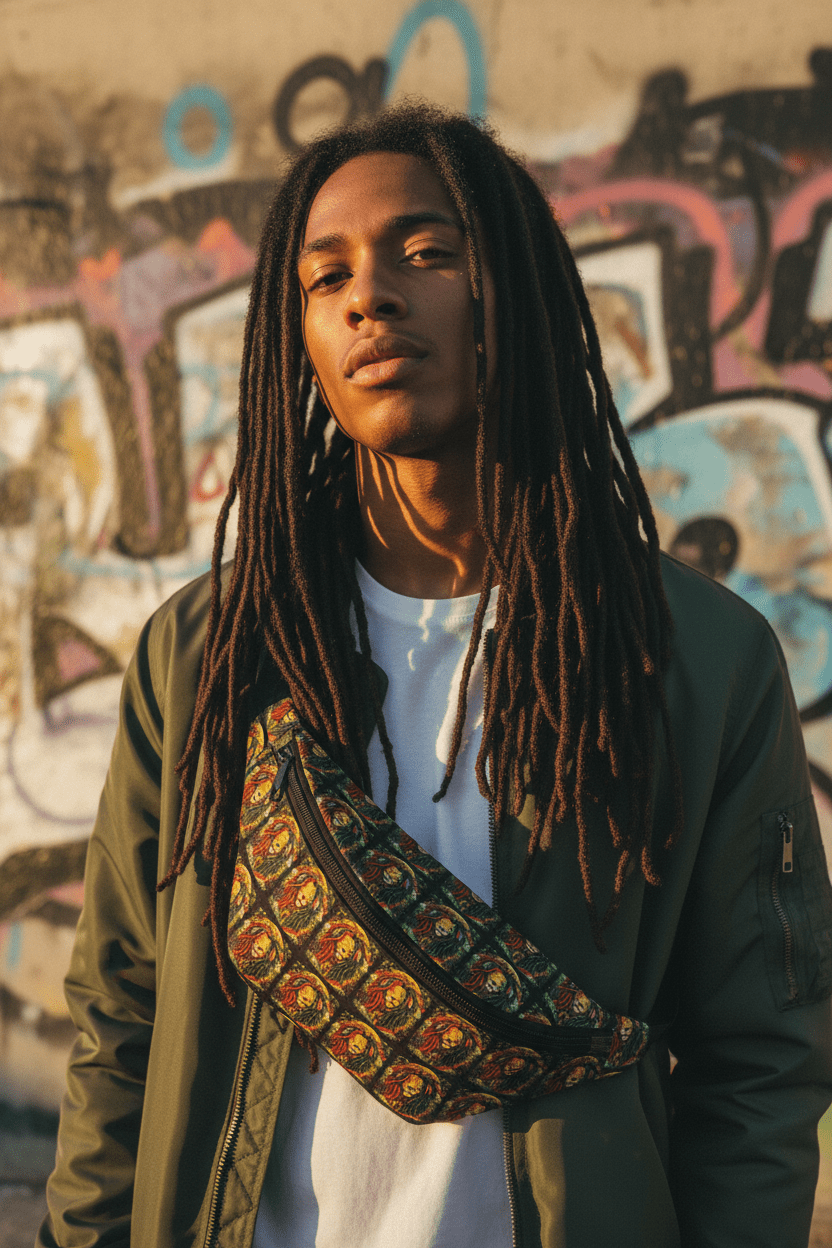 Rasta Lion Pattern Fanny Pack – Large Hip Bag with Reggae ColorsEmber Spirit Apparel