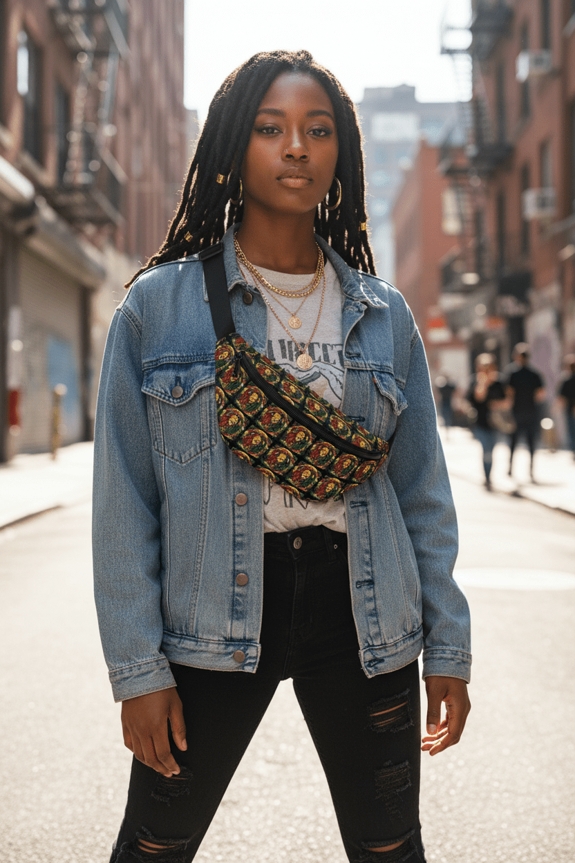 Rasta Lion Pattern Fanny Pack – Large Hip Bag with Reggae ColorsEmber Spirit Apparel