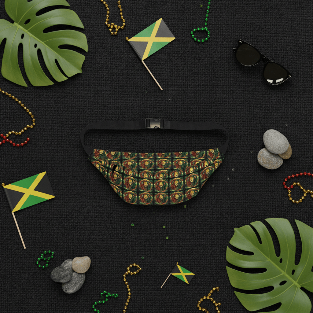 Rasta Lion Pattern Fanny Pack – Large Hip Bag with Reggae ColorsEmber Spirit Apparel
