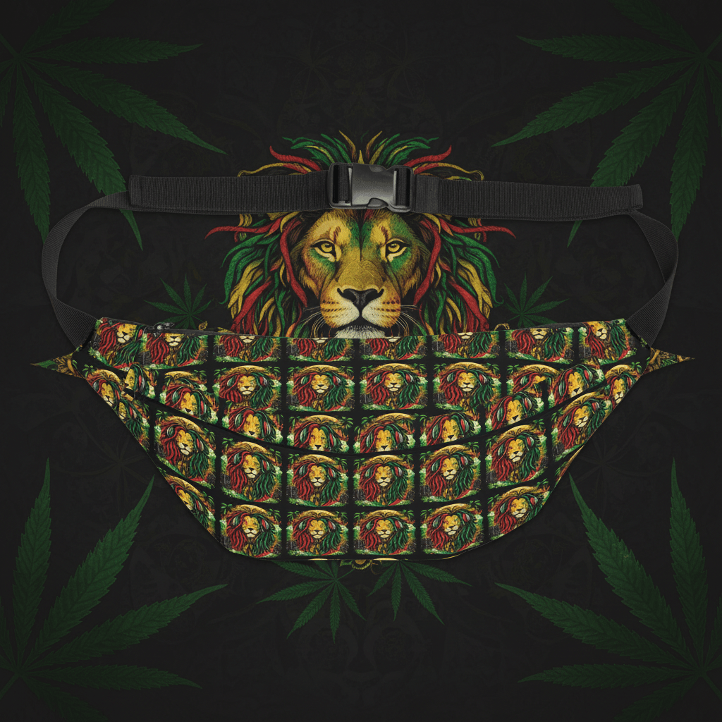Rasta Lion Pattern Fanny Pack – Large Hip Bag with Reggae ColorsEmber Spirit Apparel