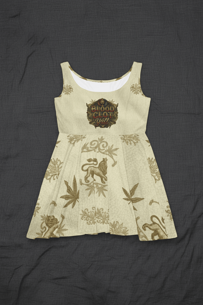 Rastafari Lion Skater Dress — Vintage Cannabis Leaf PatternEmber Spirit Apparel