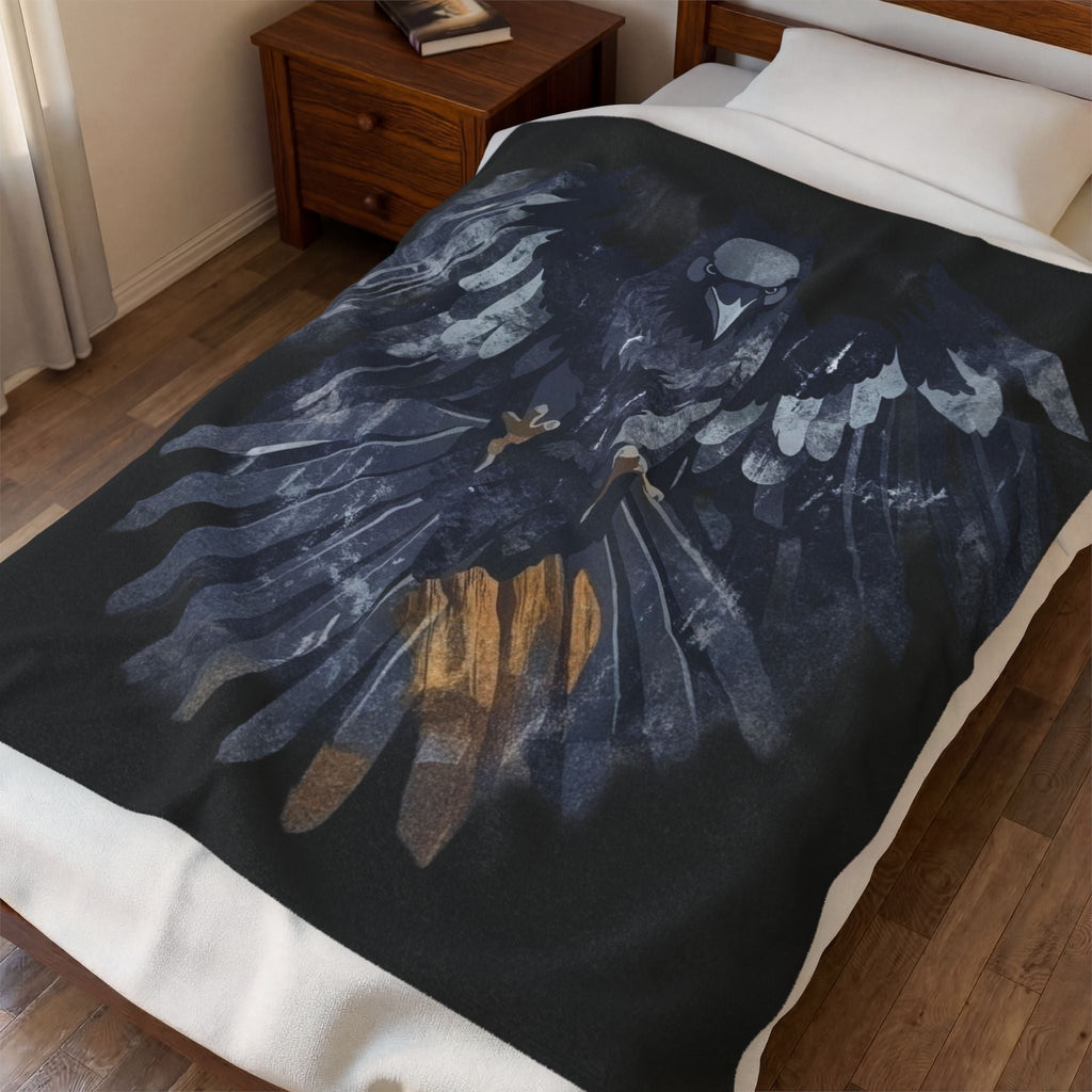Raven Moon Velveteen Plush Blanket — Cozy Dark Gothic ThrowEmber Spirit Apparel