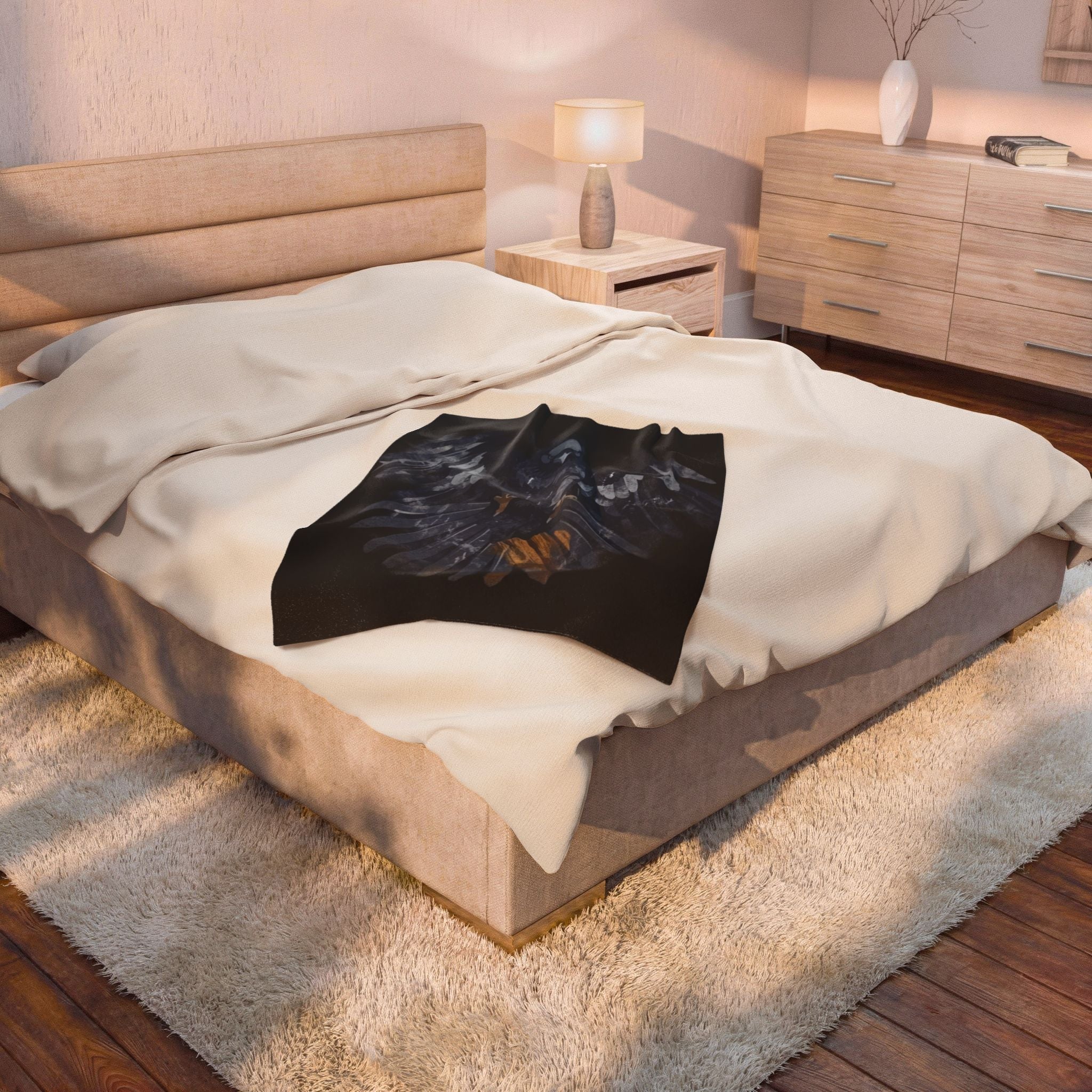 Raven Moon Velveteen Plush Blanket — Cozy Dark Gothic ThrowEmber Spirit Apparel
