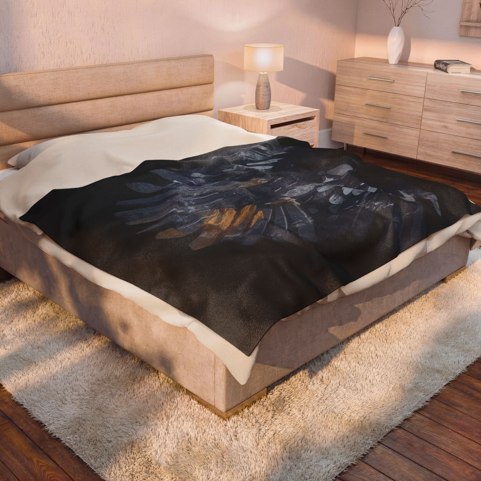 Raven Moon Velveteen Plush Blanket — Cozy Dark Gothic ThrowEmber Spirit Apparel