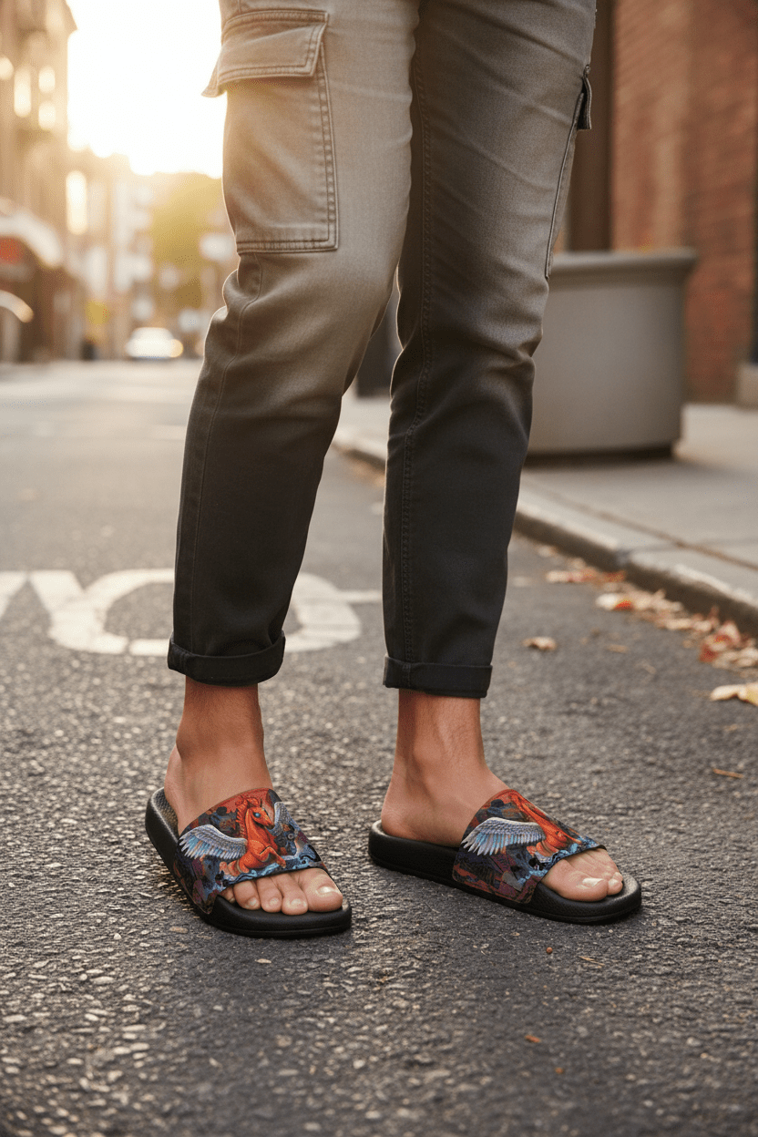 Red Horse Gamer Slides — Men's Gaming Slide SandalsEmber Spirit Apparel