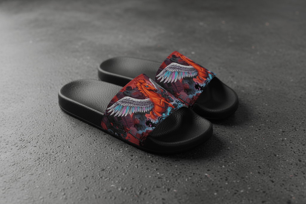 Red Horse Gamer Slides — Men's Gaming Slide SandalsEmber Spirit Apparel