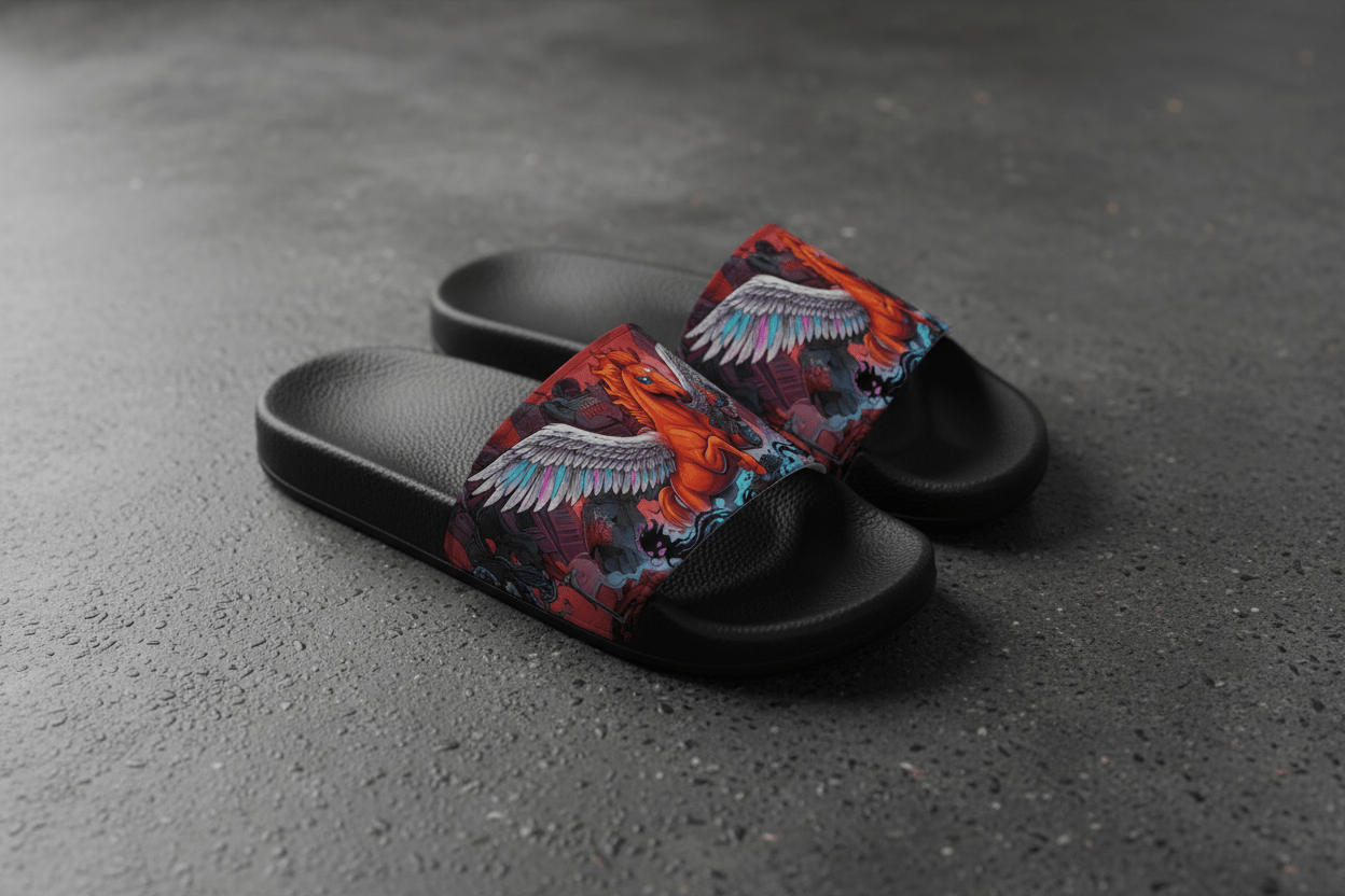 Red Horse Gamer Slides — Men's Gaming Slide SandalsEmber Spirit Apparel