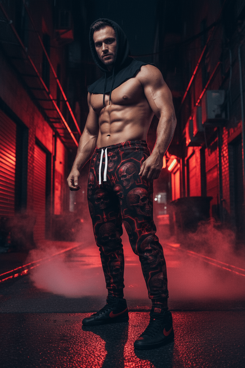 Red Wired Relics Skulls Athletic Joggers (AOP)Ember Spirit Apparel