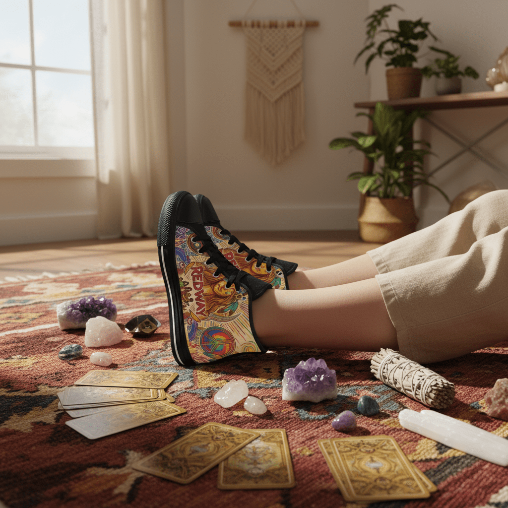 Redway Hippie Matriarch Sneakers — Retro Peace & Flower Power DesignEmber Spirit Apparel