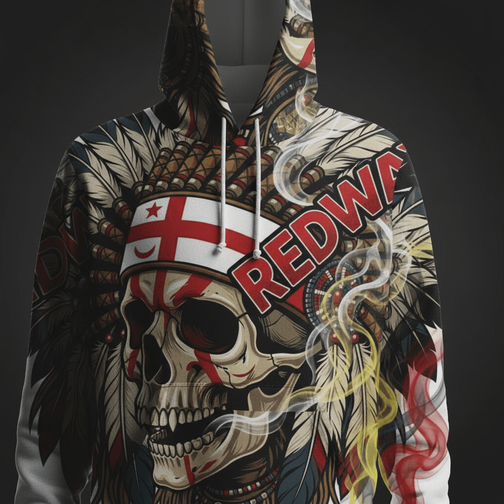 Redway Skull Hooded Sweatshirt — Native Headdress Graphic HoodieEmber Spirit Apparel