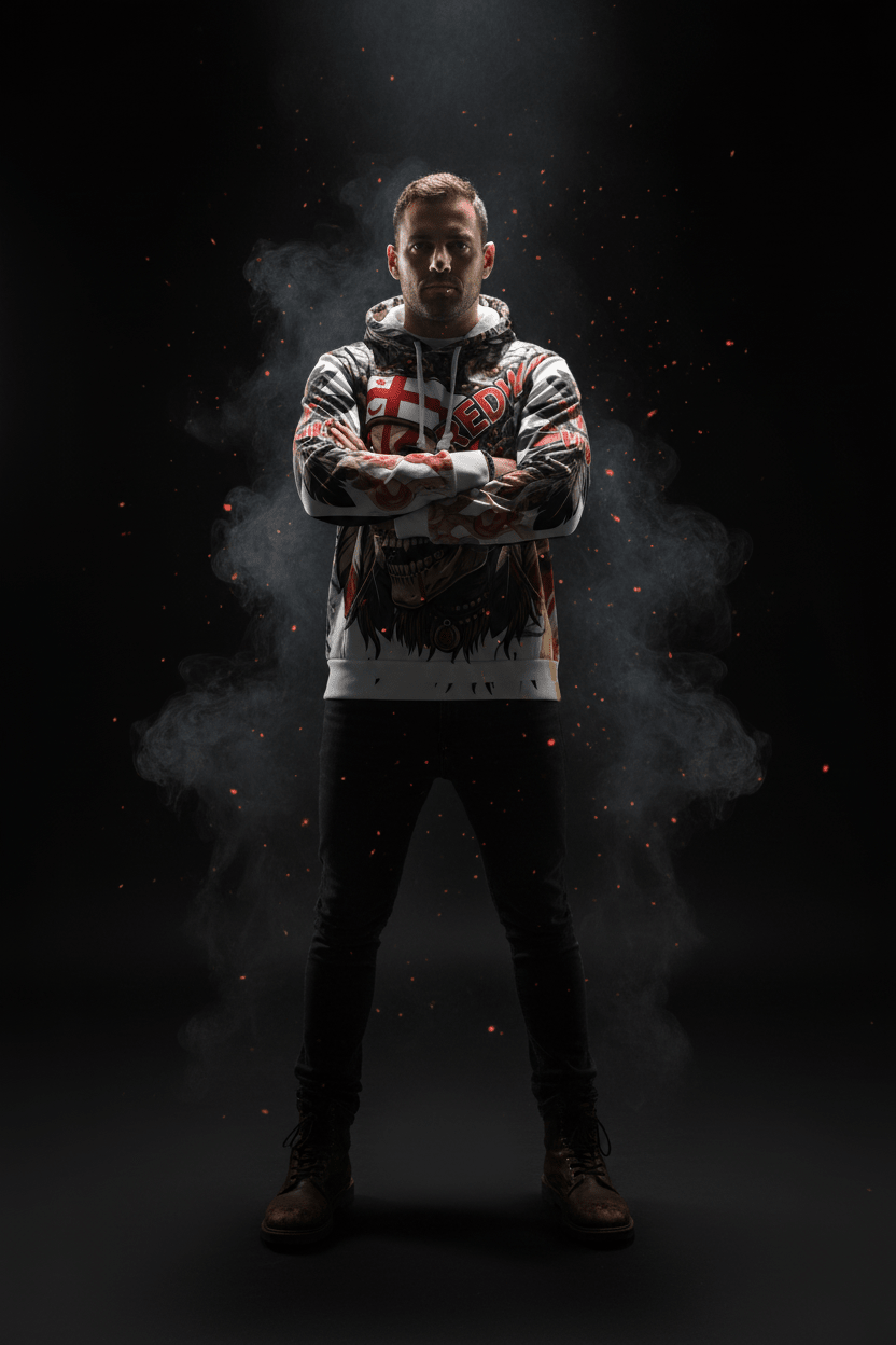 Redway Skull Hooded Sweatshirt — Native Headdress Graphic HoodieEmber Spirit Apparel