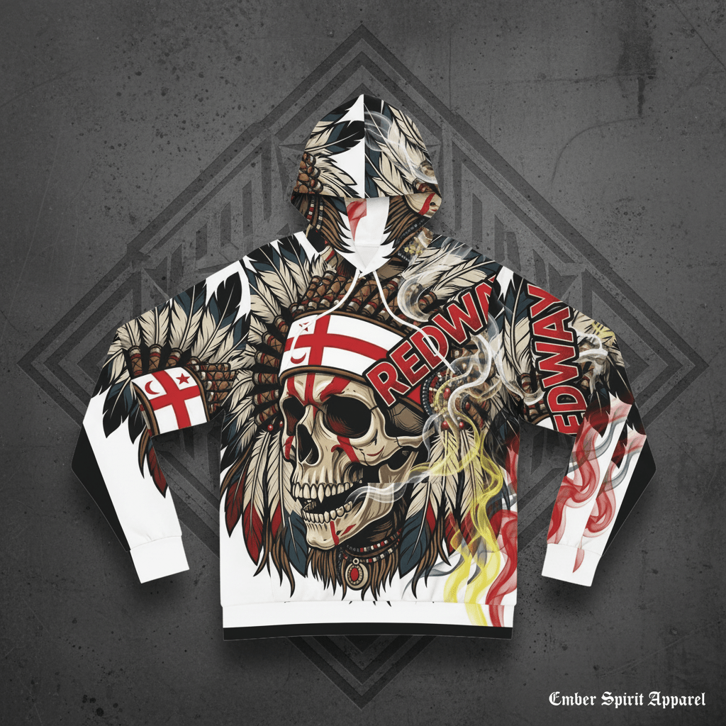 Redway Skull Hooded Sweatshirt — Native Headdress Graphic HoodieEmber Spirit Apparel