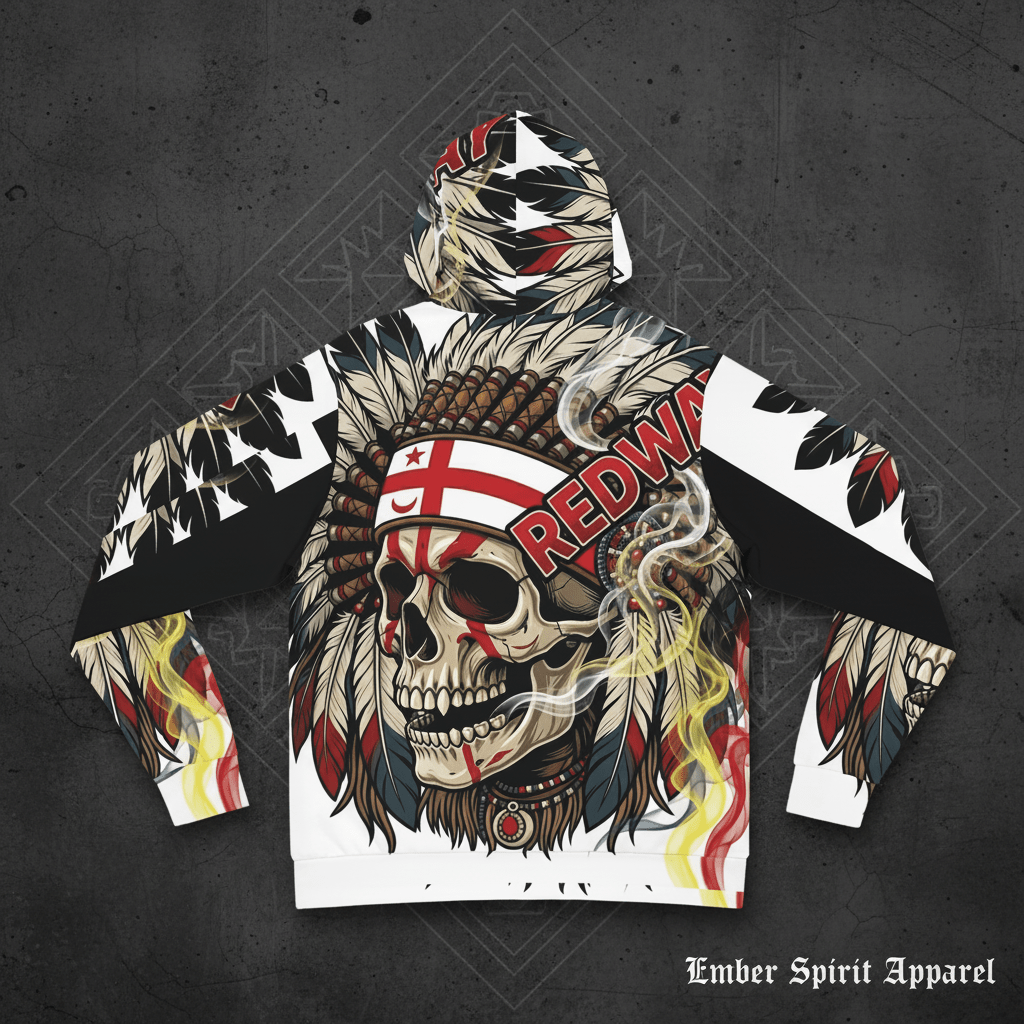 Redway Skull Hooded Sweatshirt — Native Headdress Graphic HoodieEmber Spirit Apparel