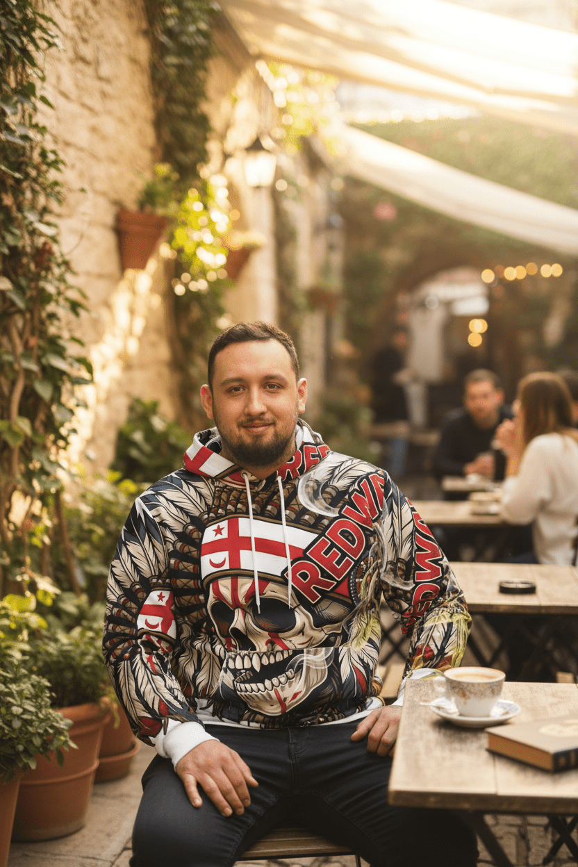 Redway Skull Hooded Sweatshirt — Native Headdress Graphic HoodieEmber Spirit Apparel