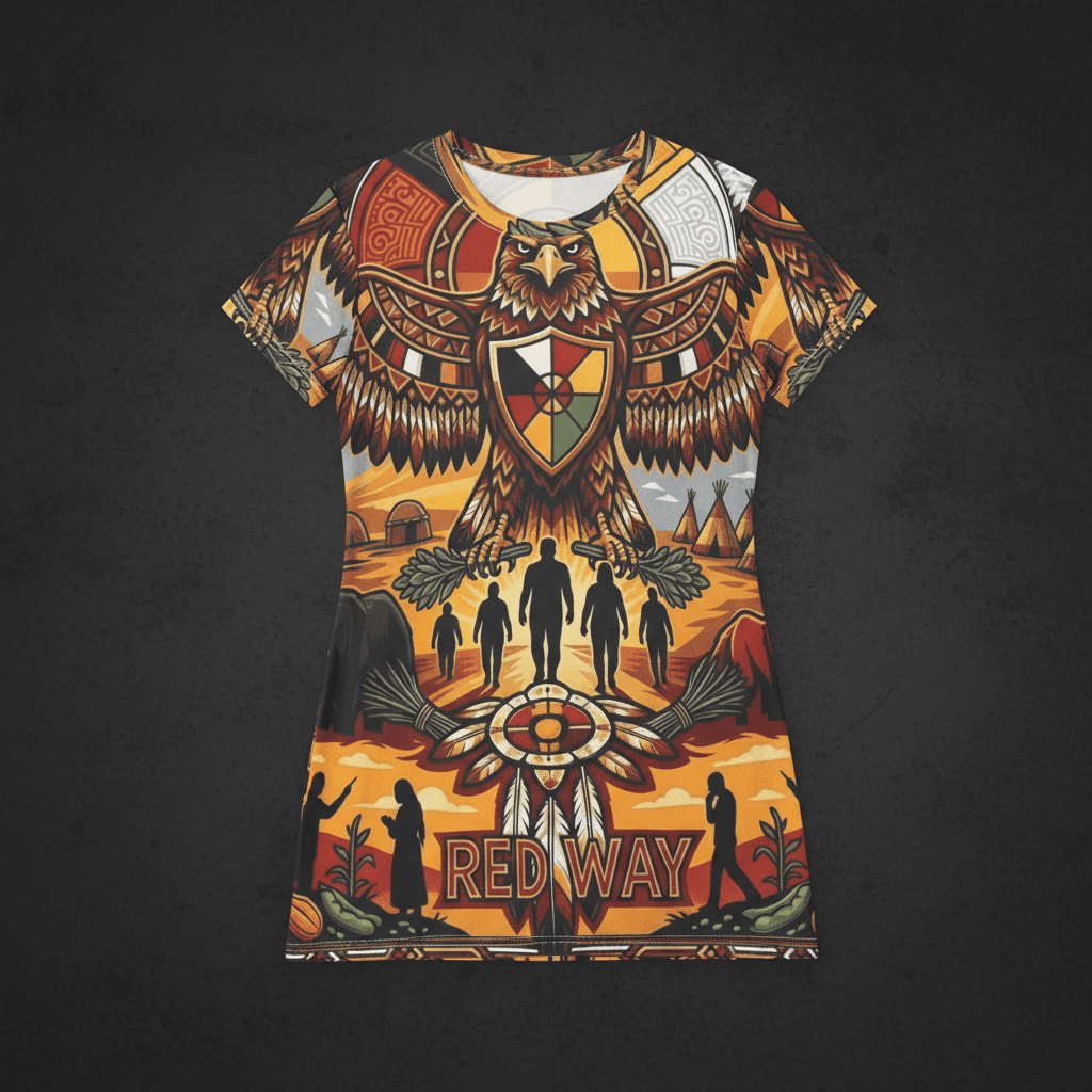 RedWay Thunderbird Strength T-Shirt Dress — Indigenous - Inspired AOP DesignEmber Spirit Apparel