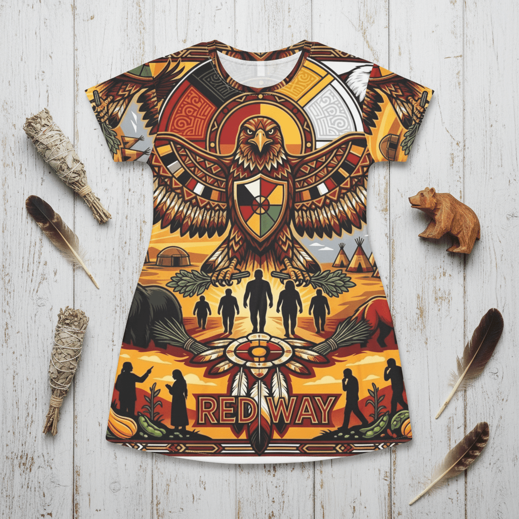 RedWay Thunderbird Strength T-Shirt Dress — Indigenous - Inspired AOP DesignEmber Spirit Apparel