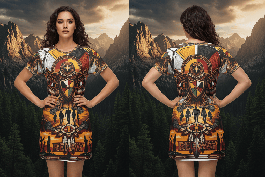 RedWay Thunderbird Strength T-Shirt Dress — Indigenous - Inspired AOP DesignEmber Spirit Apparel