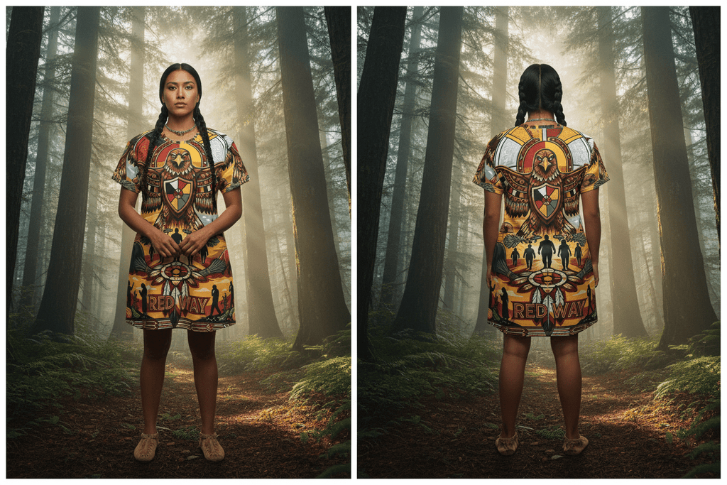 RedWay Thunderbird Strength T-Shirt Dress — Indigenous - Inspired AOP DesignEmber Spirit Apparel
