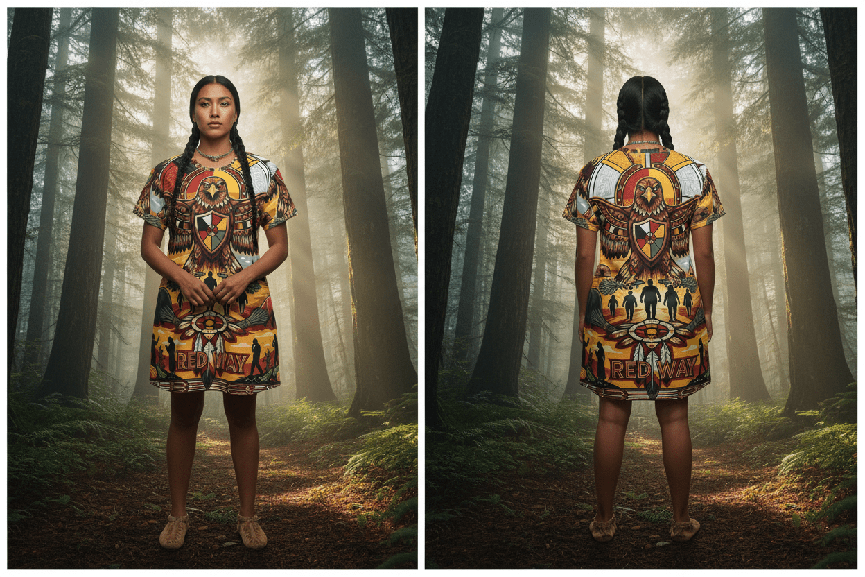 RedWay Thunderbird Strength T-Shirt Dress — Indigenous - Inspired AOP DesignEmber Spirit Apparel