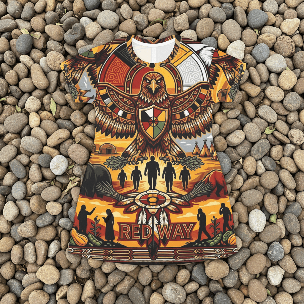 RedWay Thunderbird Strength T-Shirt Dress — Indigenous - Inspired AOP DesignEmber Spirit Apparel