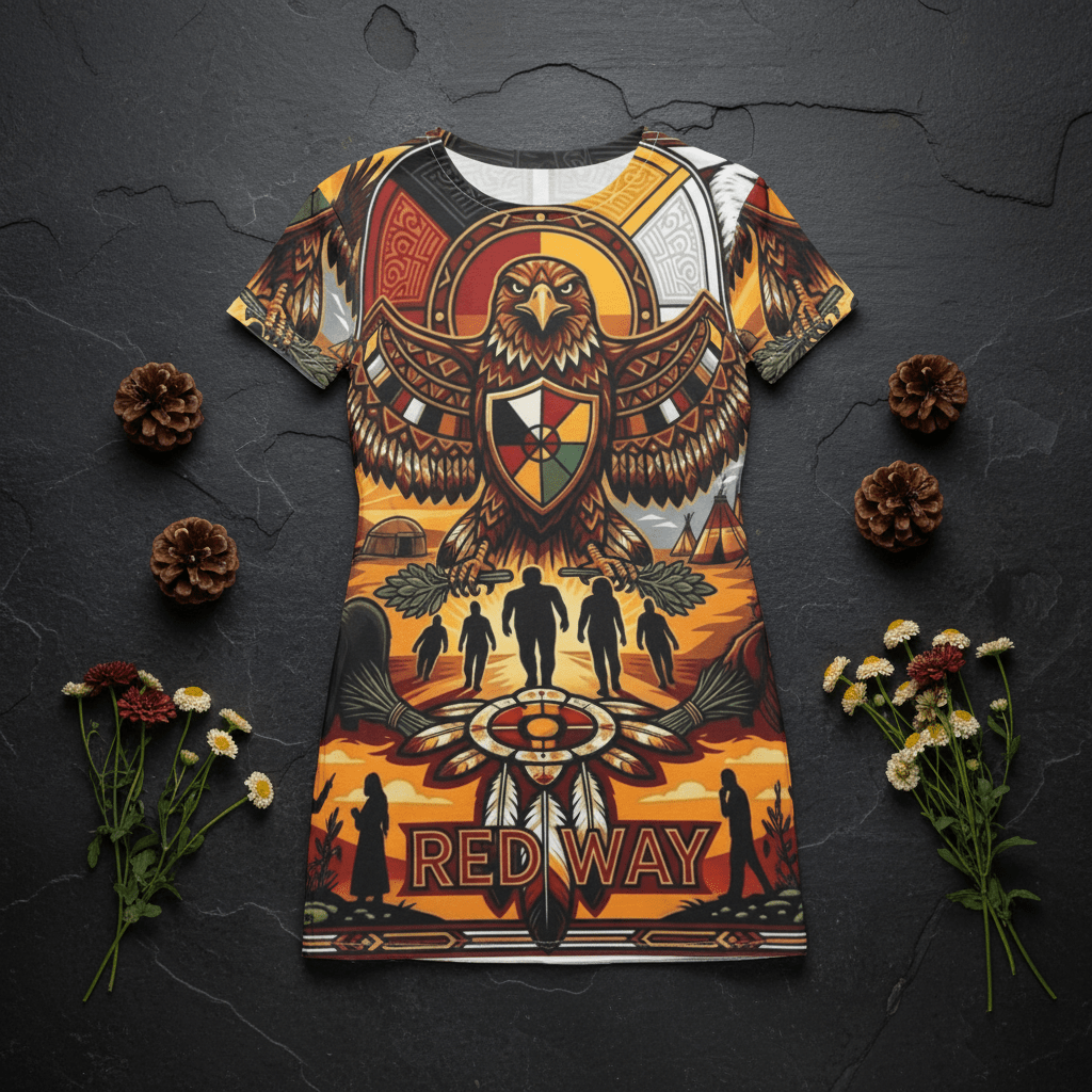 RedWay Thunderbird Strength T-Shirt Dress — Indigenous - Inspired AOP DesignEmber Spirit Apparel