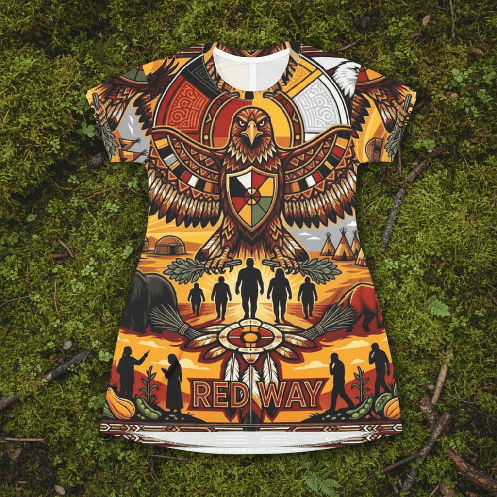 RedWay Thunderbird Strength T-Shirt Dress — Indigenous - Inspired AOP DesignEmber Spirit Apparel