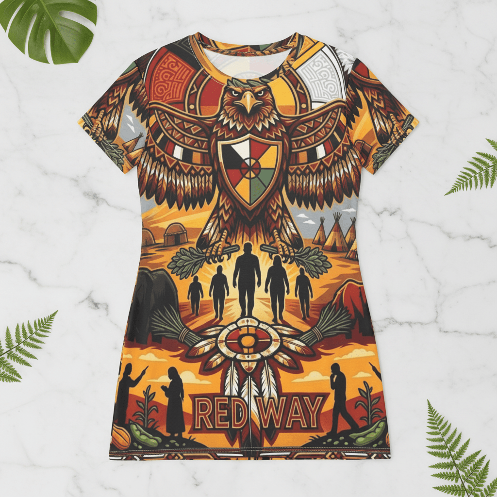 RedWay Thunderbird Strength T-Shirt Dress — Indigenous - Inspired AOP DesignEmber Spirit Apparel