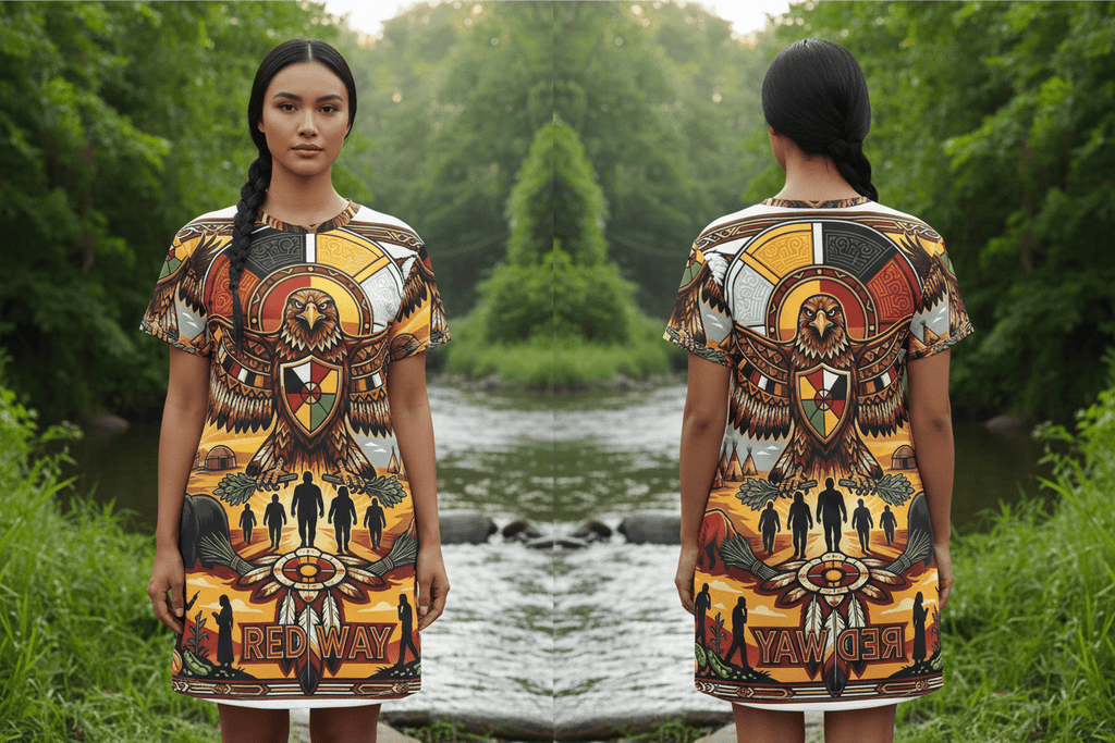 RedWay Thunderbird Strength T-Shirt Dress — Indigenous - Inspired AOP DesignEmber Spirit Apparel