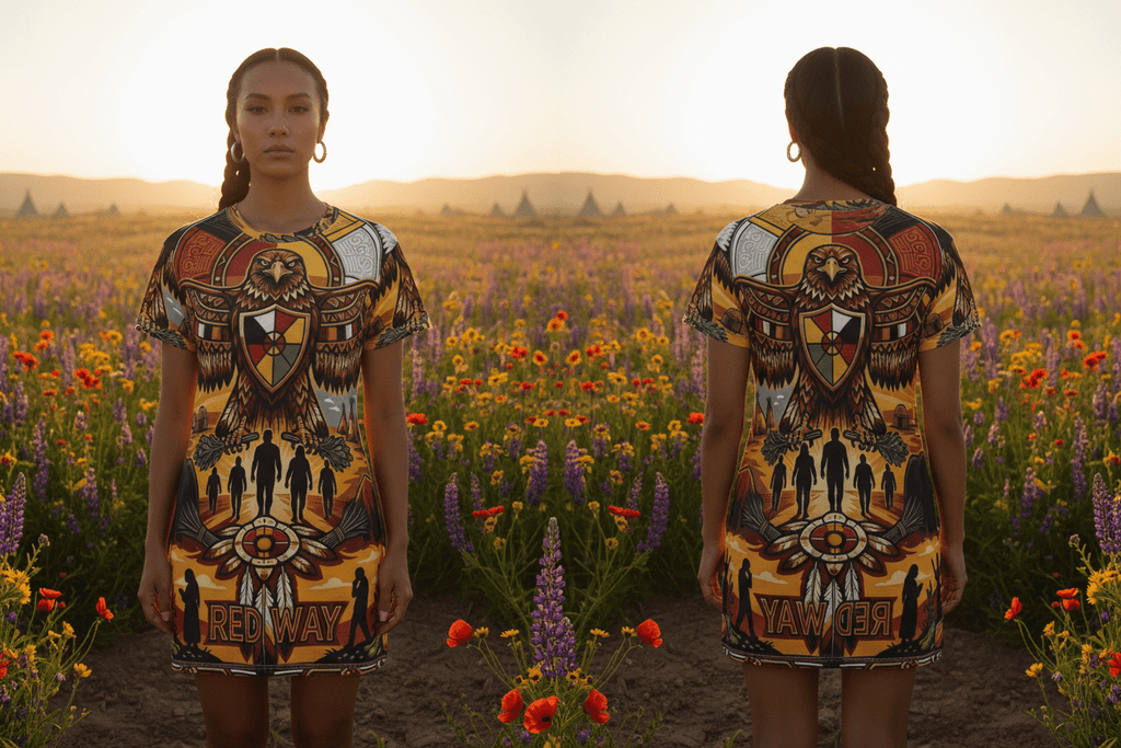 RedWay Thunderbird Strength T-Shirt Dress — Indigenous - Inspired AOP DesignEmber Spirit Apparel