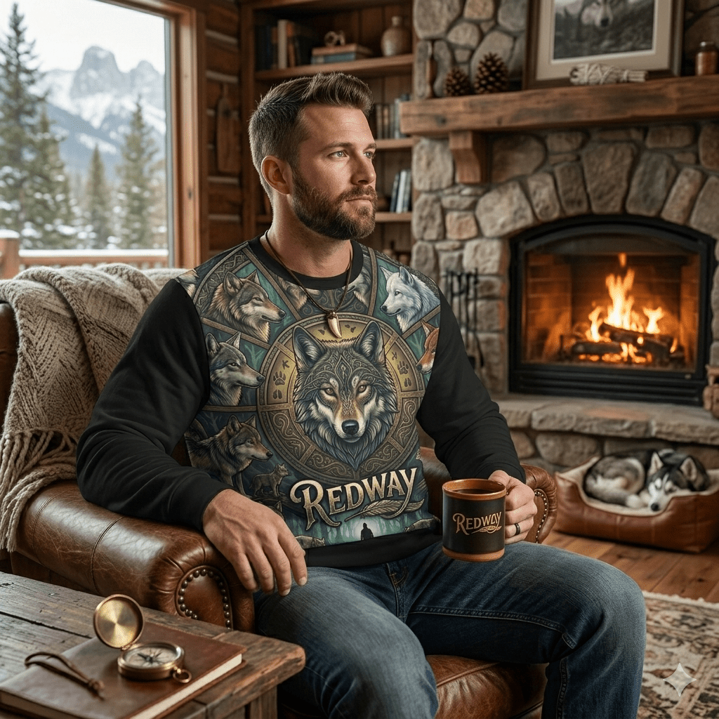 Redway Wolf Mandala Sweatshirt — Mythic Wolf Graphic CrewneckEmber Spirit Apparel