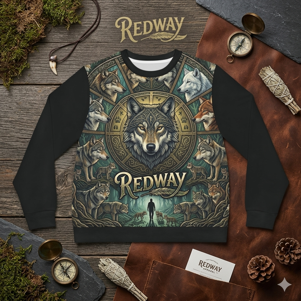 Redway Wolf Mandala Sweatshirt — Mythic Wolf Graphic Crewneck