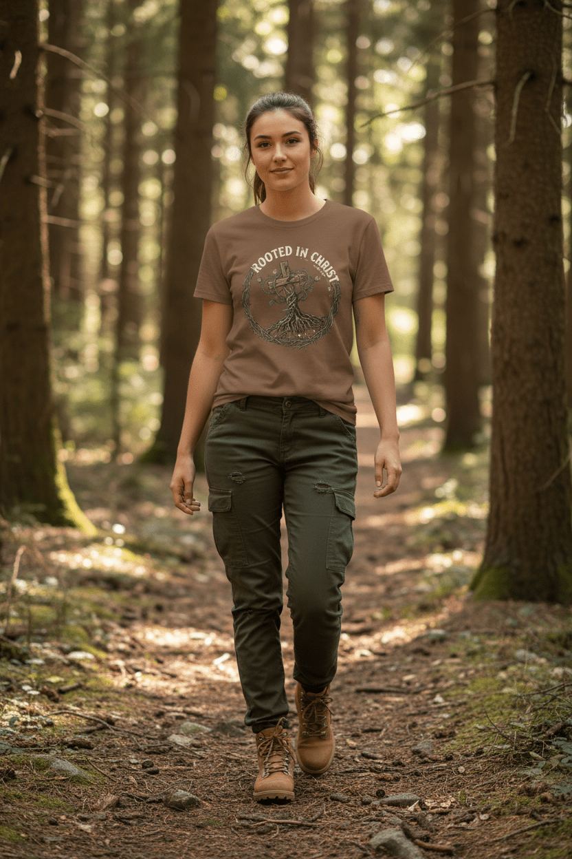 Rooted in Christ T‑Shirt — Christian Tree of Life Faith TeeEmber Spirit Apparel