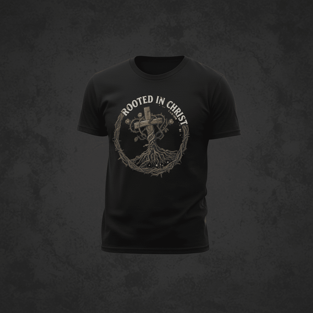 Rooted in Christ T‑Shirt — Christian Tree of Life Faith TeeEmber Spirit Apparel