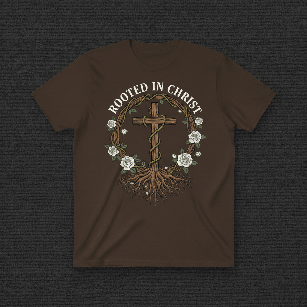 Rooted in Christ T‑Shirt — Christian Tree of Life Faith TeeEmber Spirit Apparel