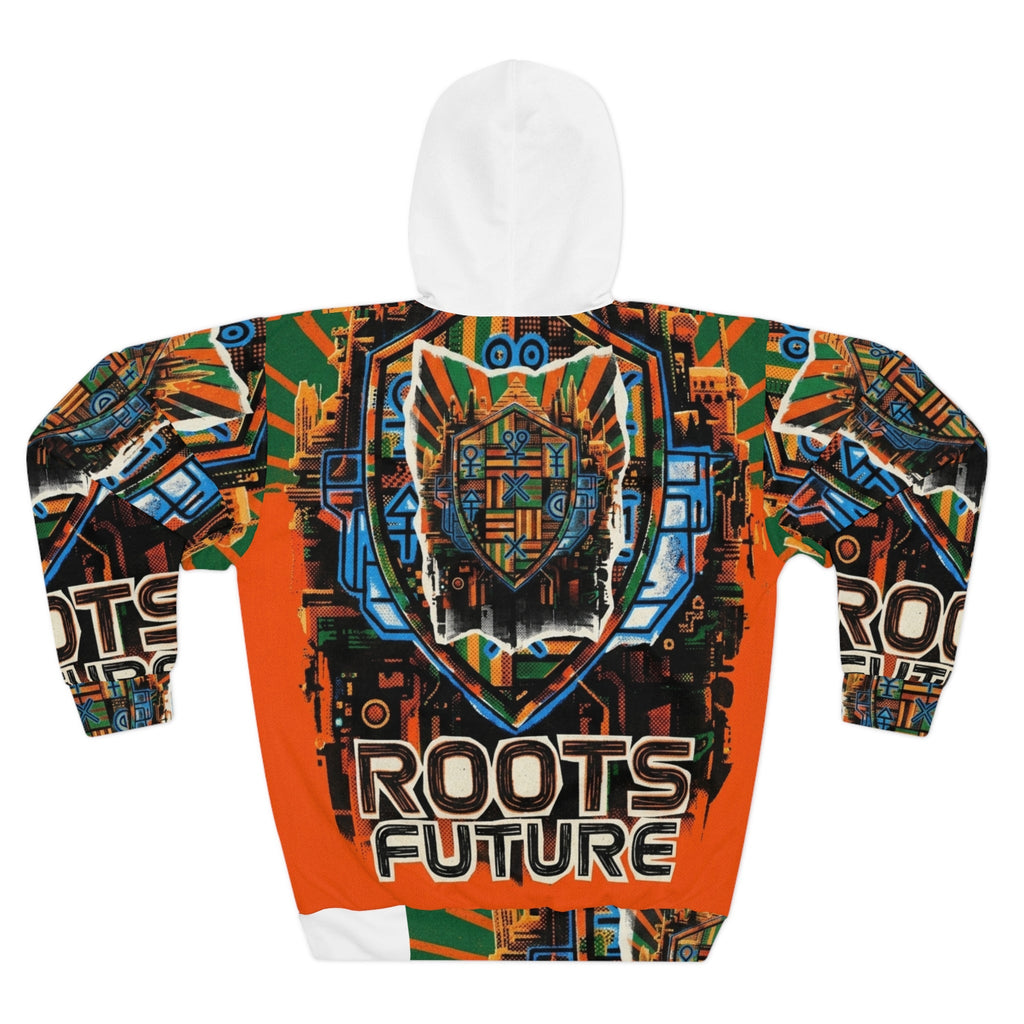Roots & Future Graphic Hoodie — Bold Afro - Futurist All - Over PrintEmber Spirit Apparel