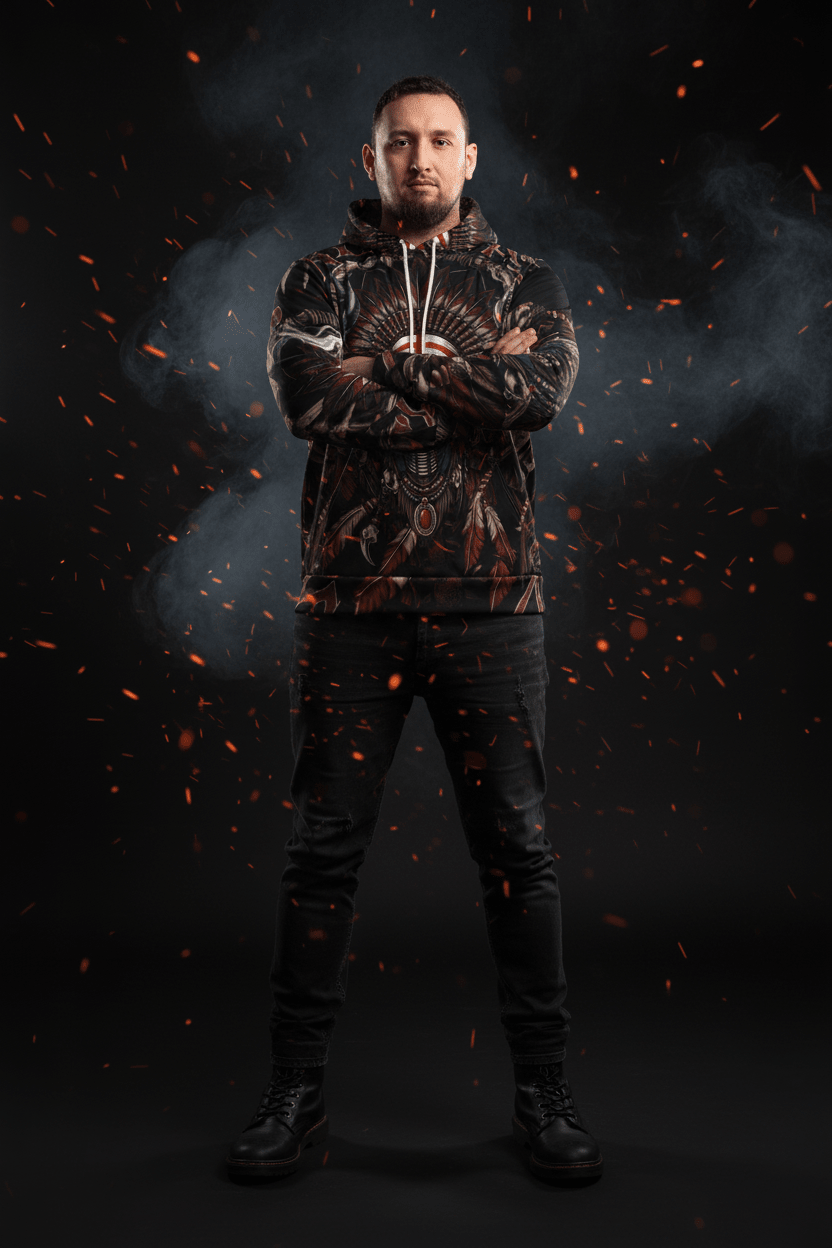 Skull Chief Hoodie – Native Headdress All - Over Print Fashion HoodieEmber Spirit Apparel