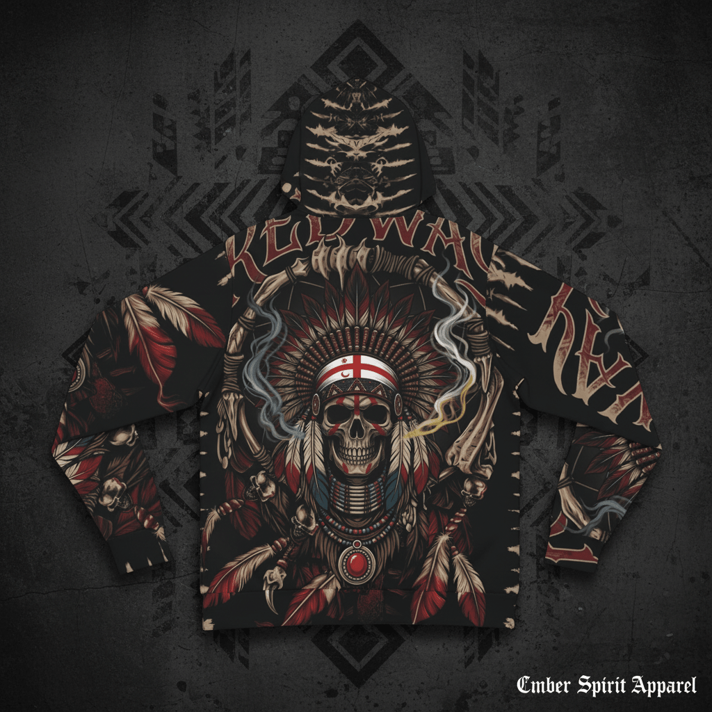 Skull Chief Hoodie – Native Headdress All - Over Print Fashion HoodieEmber Spirit Apparel