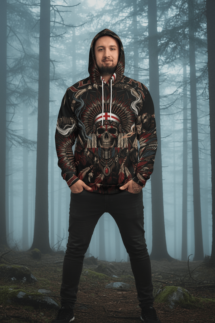 Skull Chief Hoodie – Native Headdress All - Over Print Fashion HoodieEmber Spirit Apparel