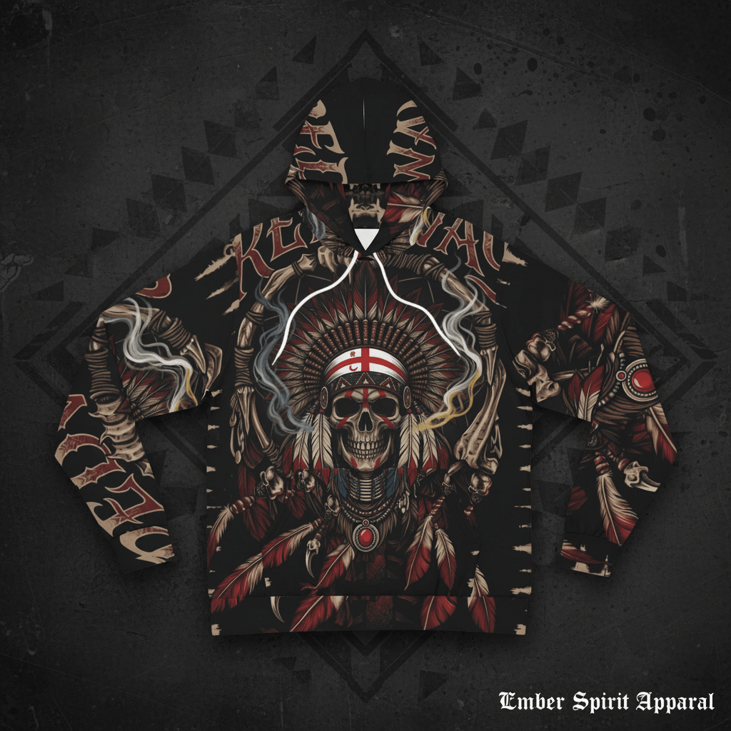 Skull Chief Hoodie – Native Headdress All - Over Print Fashion HoodieEmber Spirit Apparel