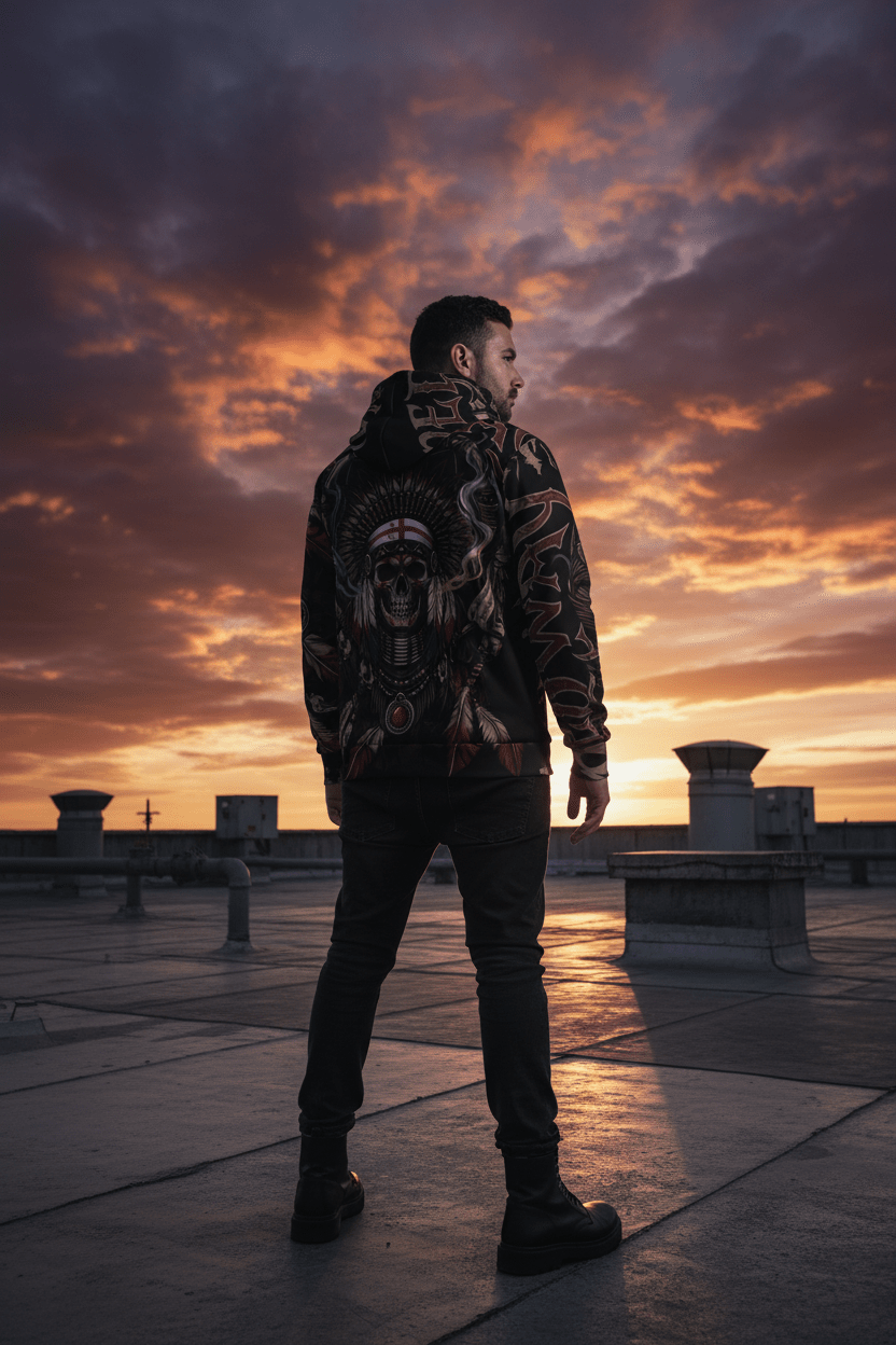 Skull Chief Hoodie – Native Headdress All - Over Print Fashion HoodieEmber Spirit Apparel
