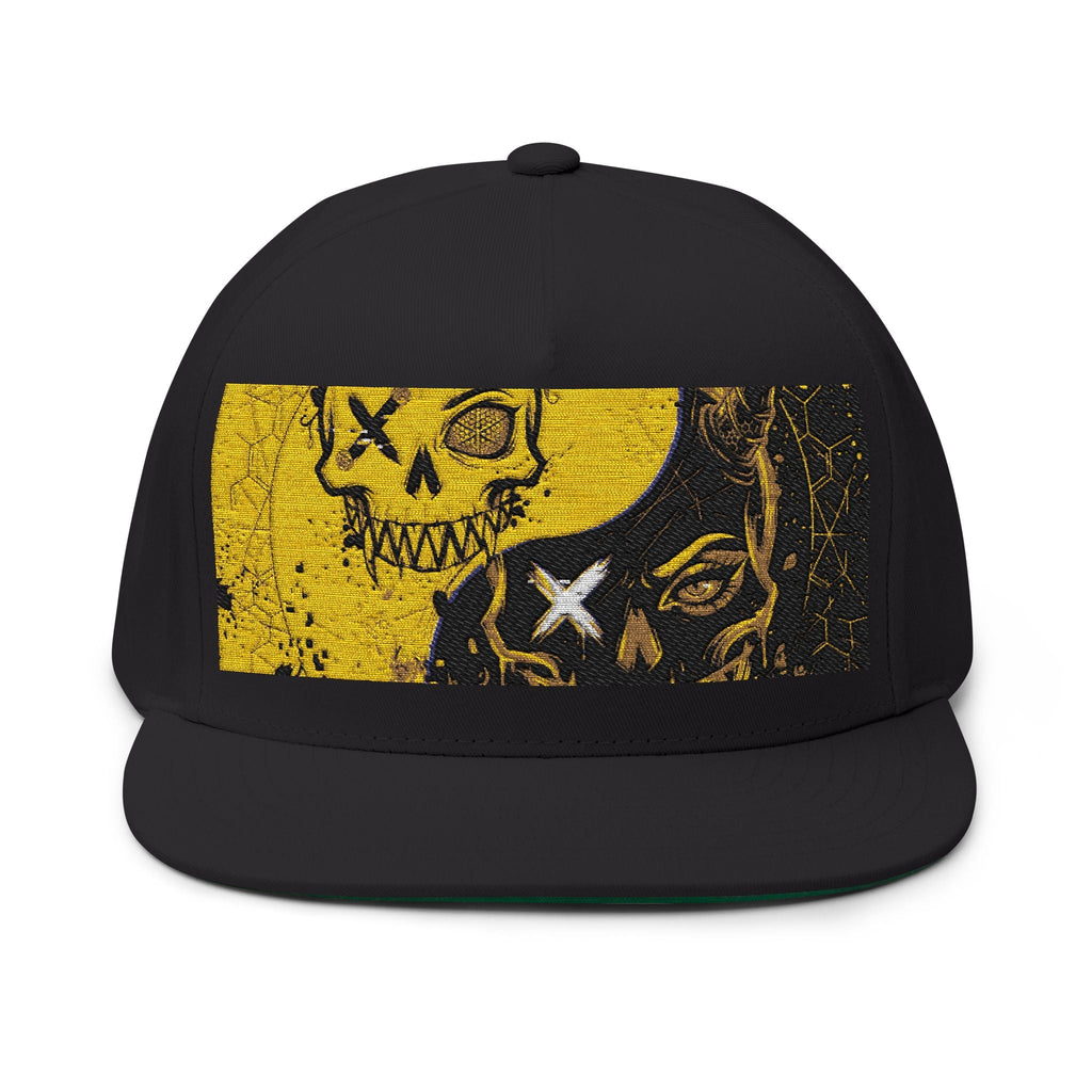 Skull Split Snapback Hat — Grunge Yellow Ying Yang Embroidered DesignEmber Spirit Apparel