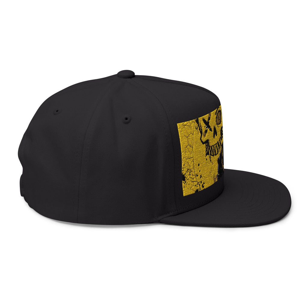 Skull Split Snapback Hat — Grunge Yellow Ying Yang Embroidered DesignEmber Spirit Apparel