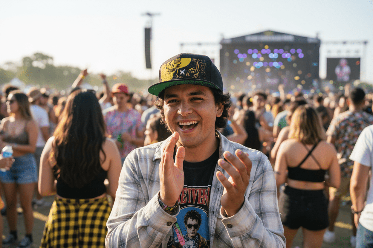 Skull Split Snapback Hat — Grunge Yellow Ying Yang Embroidered DesignEmber Spirit Apparel