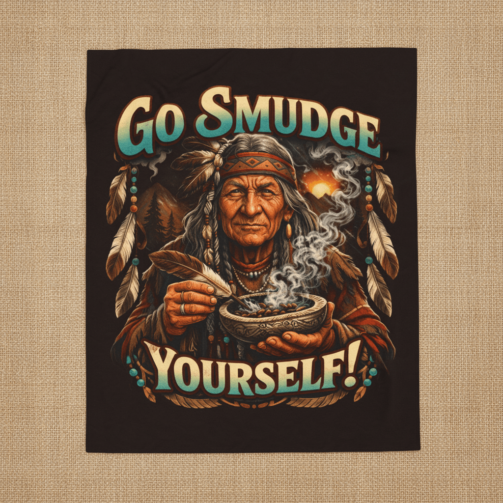 Smudge Yourself — Native Healer Design Plush Throw BlanketEmber Spirit Apparel
