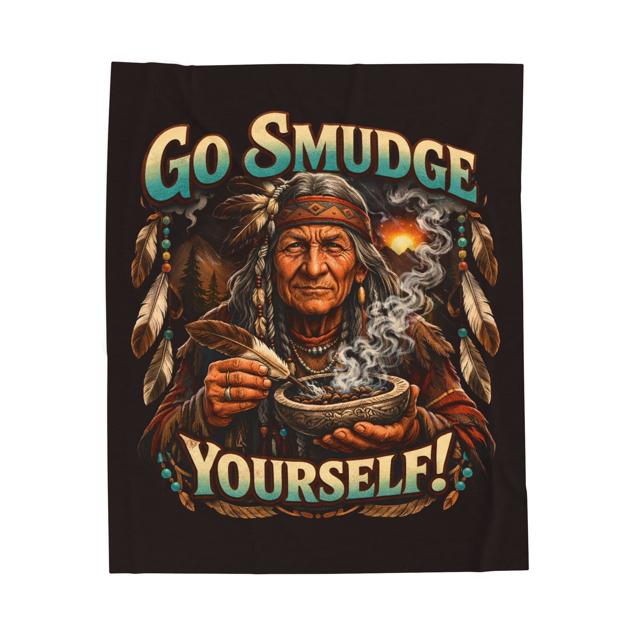 Smudge Yourself Velveteen Plush Blanket — Native Healer Design, Spiritual Cleansing ThrowEmber Spirit Apparel