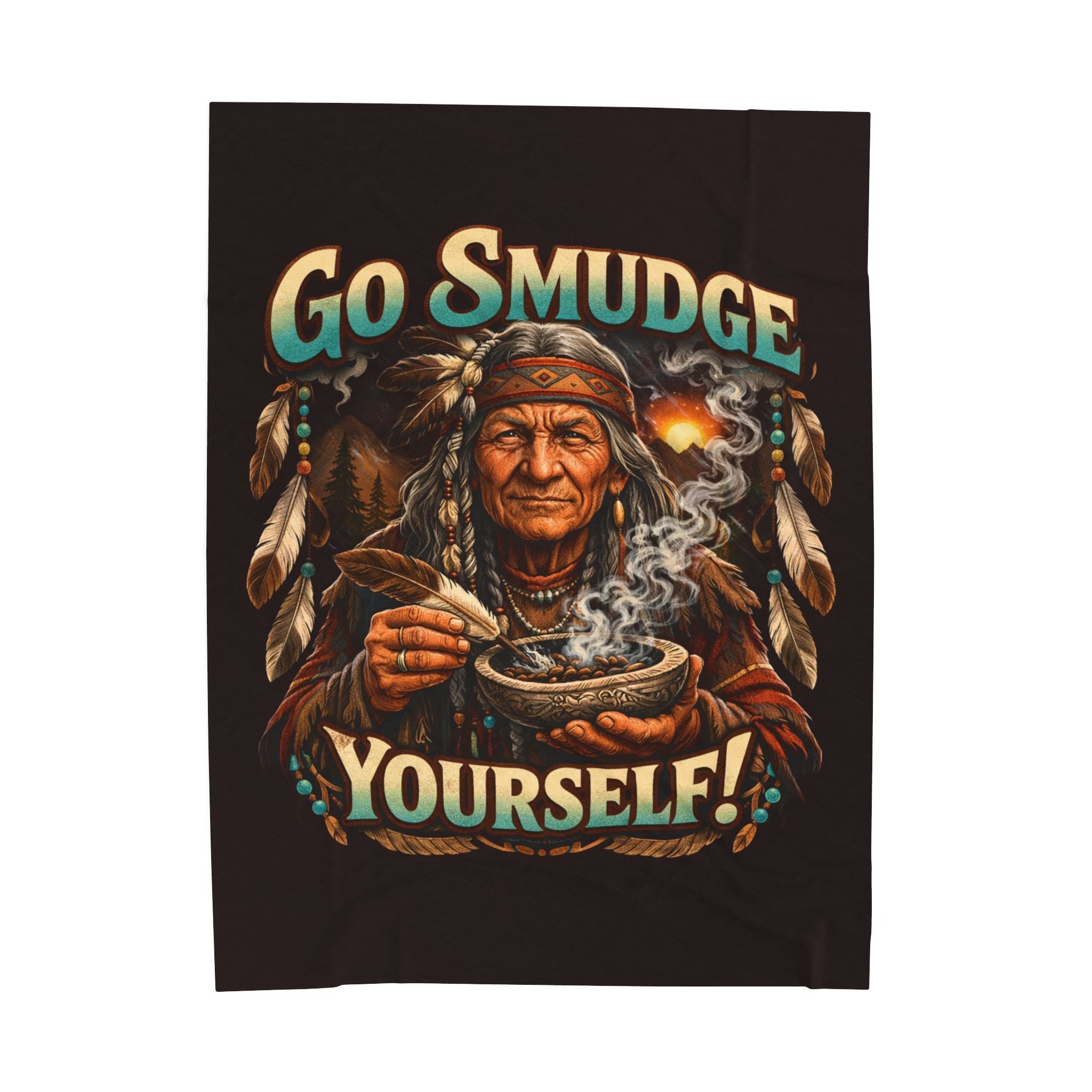 Smudge Yourself Velveteen Plush Blanket — Native Healer Design, Spiritual Cleansing ThrowEmber Spirit Apparel