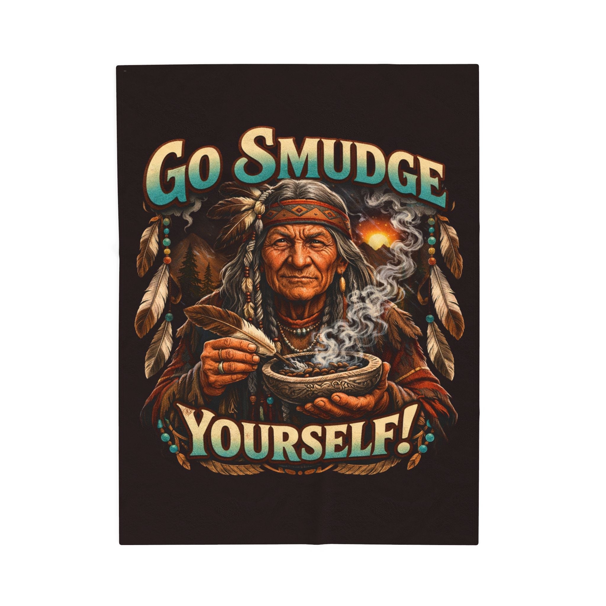 Smudge Yourself Velveteen Plush Blanket — Native Healer Design, Spiritual Cleansing ThrowEmber Spirit Apparel