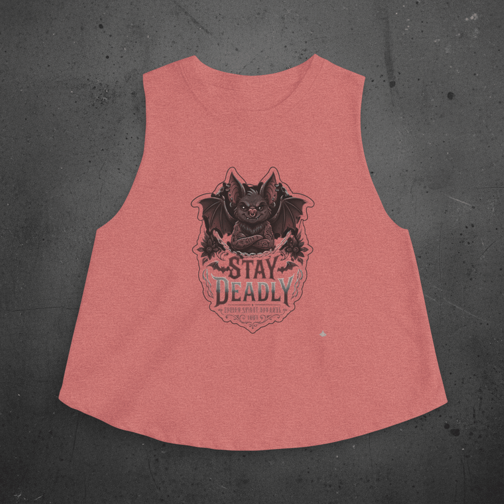 Stay Deadly Bat Crop Top — Gothic Women's Summer Tank, Vampire Halloween GraphicEmber Spirit Apparel
