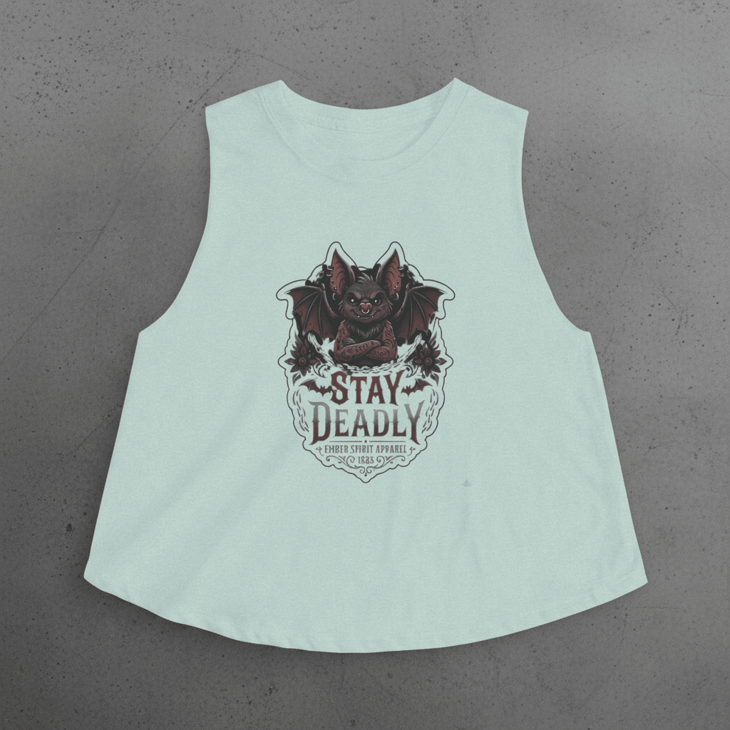 Stay Deadly Bat Crop Top — Gothic Women's Summer Tank, Vampire Halloween GraphicEmber Spirit Apparel