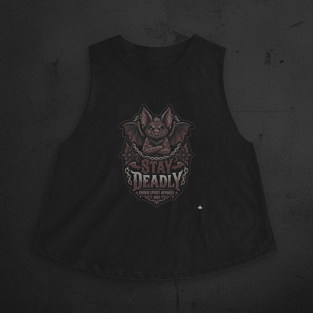 Stay Deadly Bat Crop Top — Gothic Women's Summer Tank, Vampire Halloween GraphicEmber Spirit Apparel